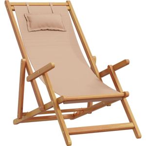 vidaXL Strandstoel inklapbaar massief eucalyptushout en stof taupe