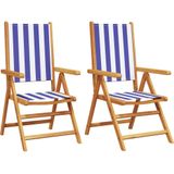 vidaXL Tuinstoelen 2 st massief acaciahout en stof blauw en wit