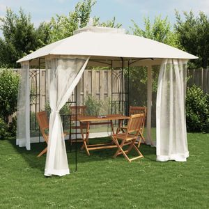 Partytent Prieel zijwanden van gaas en dubbel dak 2,94x2,94 m staal crème