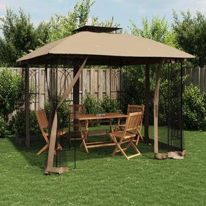 Partytent - Dubbel Dak - Taupe - Staal - Met Zijwanden van Gaas