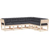 vidaXL - 6-delige - Loungeset - met - kussens - massief - grenenhout