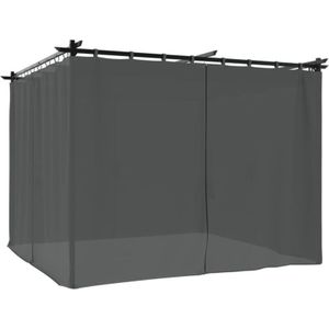 vidaXL - Prieel - met - gordijnen - 3x3 - m - staal - antracietkleurig