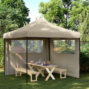 vidaXL - Partytent - inklapbaar - pop-up - met - 2 - zijwanden - taupe