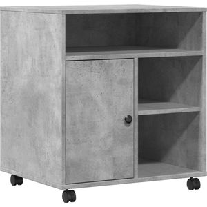 vidaXL - Printerkastje - Betongrijs - Hout - Met Wielen