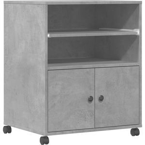 vidaXL - Printerkastje - Betongrijs - Hout - Met Wielen