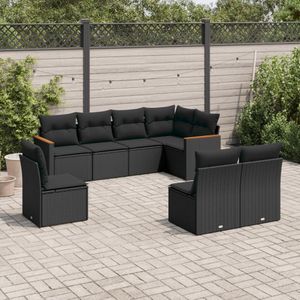 vidaXL 8-delige Loungeset met kussens poly rattan zwart
