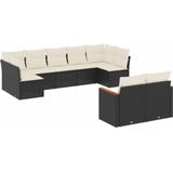 vidaXL - 9-delige - Loungeset - met - kussens - poly - rattan - zwart