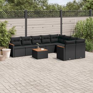 vidaXL - 10-delige - Loungeset - met - kussens - poly - rattan - zwart