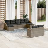 vidaXL - 9-delige - Loungeset - met - kussens - poly - rattan - grijs