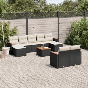 vidaXL - 10-delige - Loungeset - met - kussens - poly - rattan - zwart