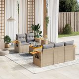 vidaXL - 6-delige - Loungeset - met - kussens - poly - rattan - beige