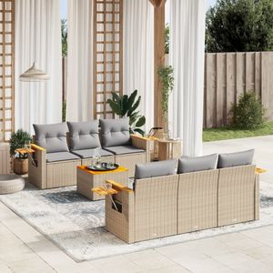 Vidaxl - 7-tlg. Garten-Sofagarnitur mit Kissen Beige Poly Rattan