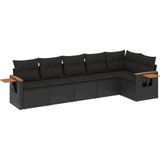 vidaXL - 6-delige - Loungeset - met - kussens - poly - rattan - zwart