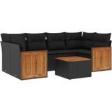 vidaXL 7-delige Loungeset met kussens poly rattan zwart