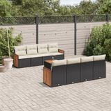 vidaXL - 9-delige - Loungeset - met - kussens - poly - rattan - zwart