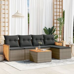 vidaXL 6-delige Loungeset met kussens poly rattan grijs