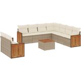 vidaXL 10-delige Loungeset met kussens poly rattan beige