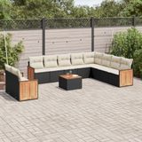 vidaXL - 11-delige - Loungeset - met - kussens - poly - rattan - zwart