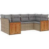 vidaXL 6-delige Loungeset met kussens poly rattan beige