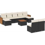 vidaXL - 10-delige - Loungeset - met - kussens - poly - rattan - zwart