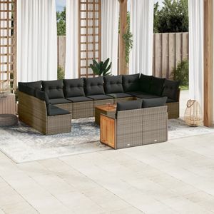 vidaXL - 13-delige - Loungeset - met - kussens - poly - rattan - grijs