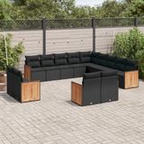 vidaXL - 13-delige - Loungeset - met - kussens - poly - rattan - zwart