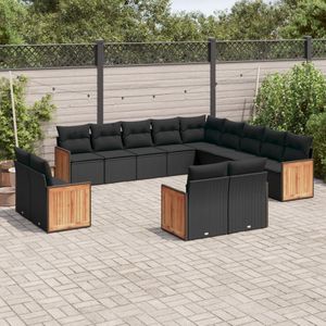 vidaXL - 13-delige - Loungeset - met - kussens - poly - rattan - zwart