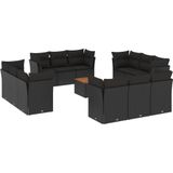 vidaXL - 13-delige - Loungeset - met - kussens - poly - rattan - zwart