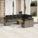 vidaXL - 11-delige - Loungeset - met - kussens - poly - rattan - grijs