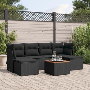 vidaXL - 7-delige - Loungeset - met - kussens - poly - rattan - zwart