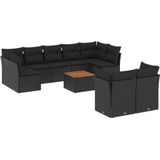 vidaXL - 10-delige - Loungeset - met - kussens - poly - rattan - zwart