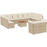vidaXL - 13-delige - Loungeset - met - kussens - poly - rattan - beige
