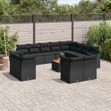 vidaXL - 13-delige - Loungeset - met - kussens - poly - rattan - zwart