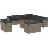 vidaXL - 14-delige - Loungeset - met - kussens - poly - rattan - grijs
