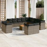 vidaXL - 14-delige - Loungeset - met - kussens - poly - rattan - grijs