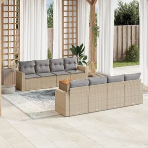 vidaXL - 9-delige - Loungeset - met - kussens - poly - rattan - beige