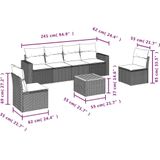 vidaXL 7-delige Loungeset met kussens poly rattan grijs