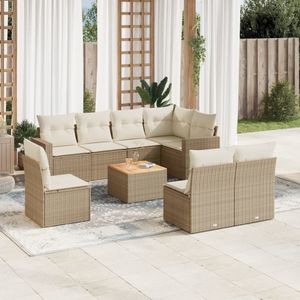 vidaXL - 9-delige - Loungeset - met - kussens - poly - rattan - beige