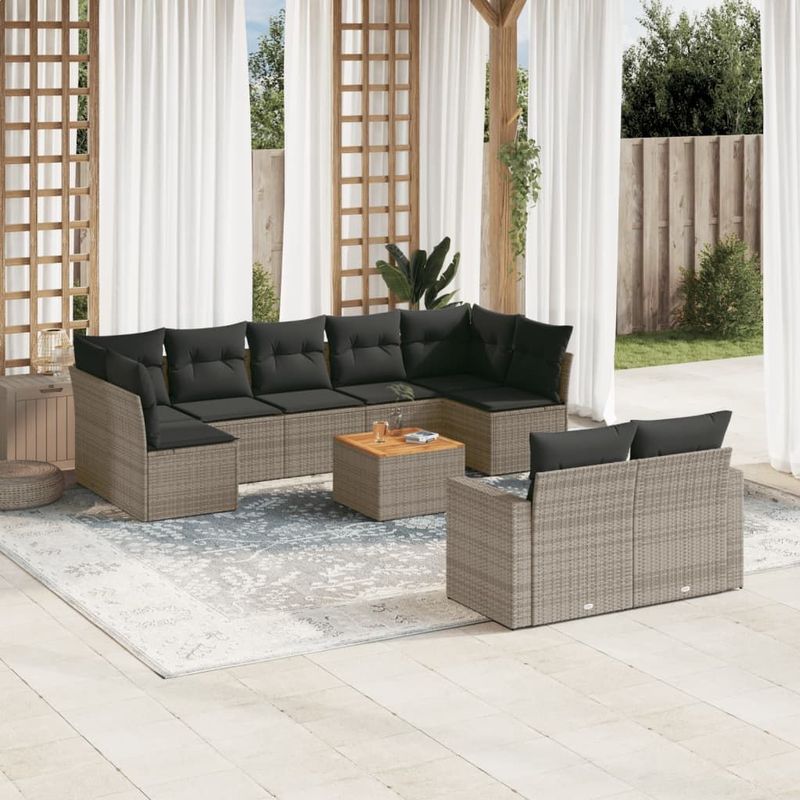 Vidaxl - 10-tlg. Garten-Sofagarnitur mit Kissen Grau Poly Rattan