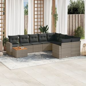 Vidaxl - 10-tlg. Garten-Sofagarnitur mit Kissen Grau Poly Rattan