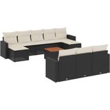 vidaXL 11-tlg. Garten-Sofagarnitur mit Kissen Schwarz Poly Rattan