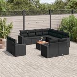 vidaXL - 12-delige - Loungeset - met - kussens - poly - rattan - zwart