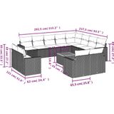 vidaXL 13-tlg. Garten-Sofagarnitur mit Kissen Beige Poly Rattan