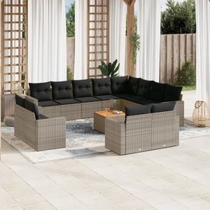 Vidaxl - 13-tlg. Garten-Sofagarnitur mit Kissen Grau Poly Rattan