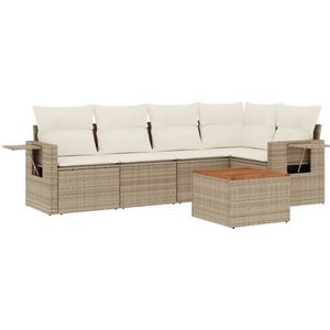 vidaXL 6-tlg. Garten-Sofagarnitur mit Kissen Beige Poly Rattan