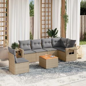 7-tlg. Garten-Sofagarnitur mit Kissen Beige Poly Rattan vidaXL