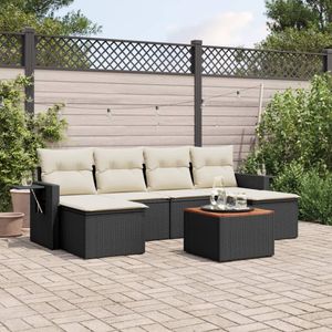 Vidaxl - 7-tlg. Garten-Sofagarnitur mit Kissen Schwarz Poly Rattan