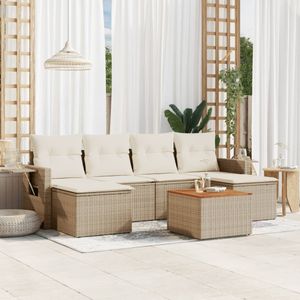 vidaXL - 7-delige - Loungeset - met - kussens - poly - rattan - beige