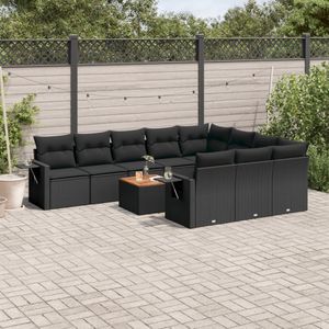 Vidaxl - 11-tlg. Garten-Sofagarnitur mit Kissen Schwarz Poly Rattan
