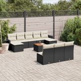 Vidaxl - 11-tlg. Garten-Sofagarnitur mit Kissen Schwarz Poly Rattan